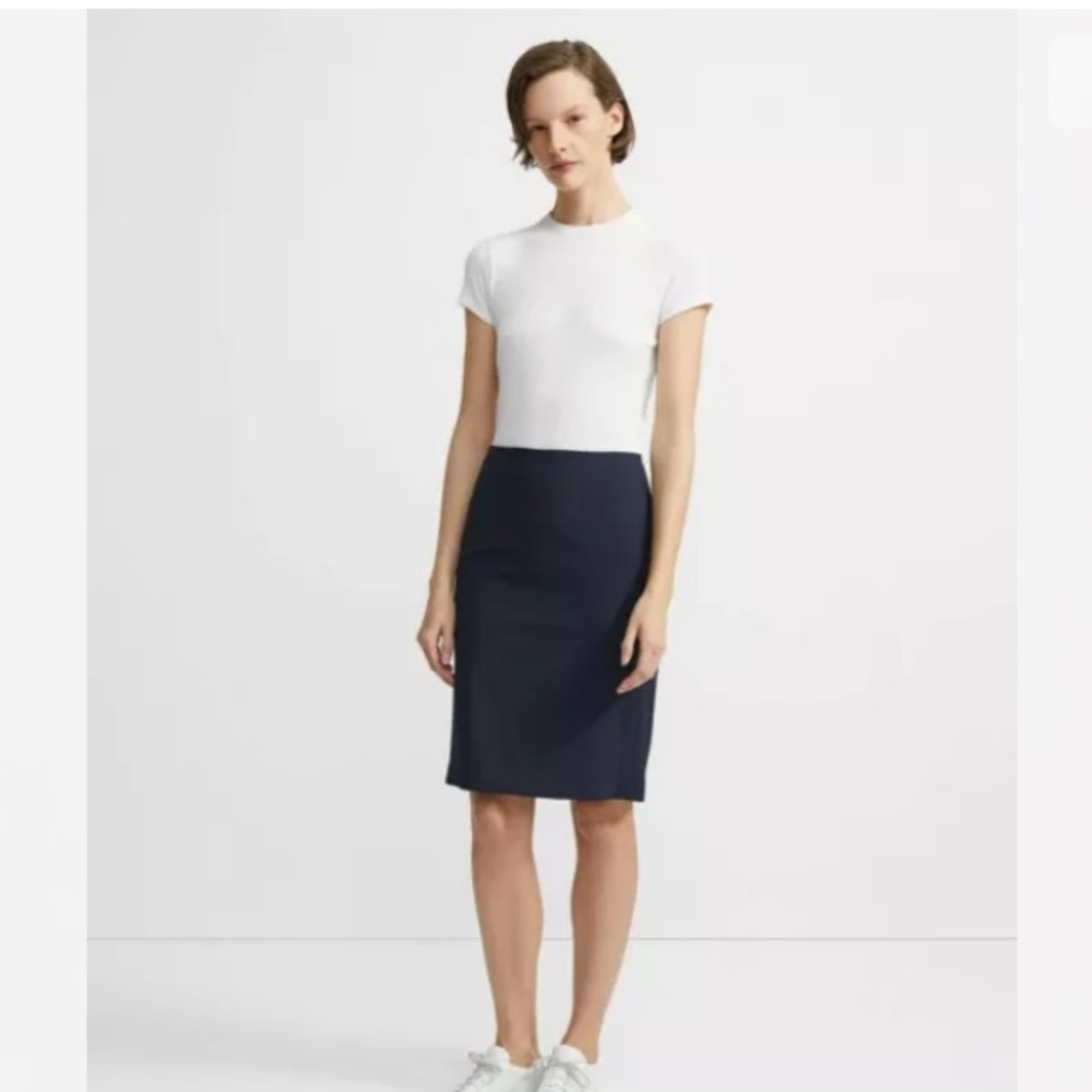 NWT Theory Stretch Wool Pencil Skirt Navy, 6